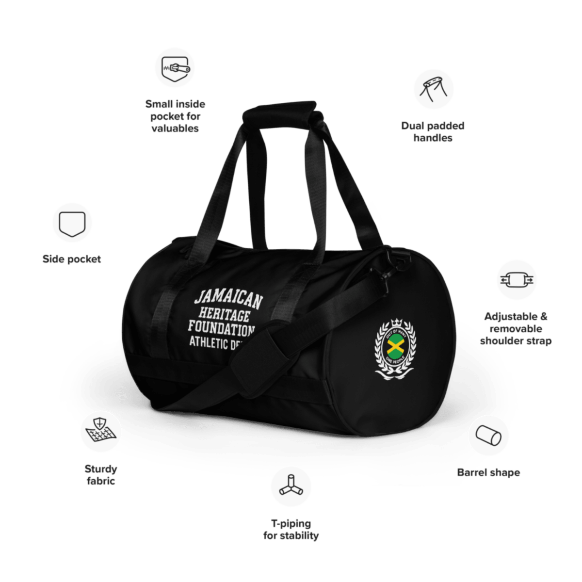 Jamaican Heritage Sporty Duffel Gym Bag (Black) - Chinchilla Choons